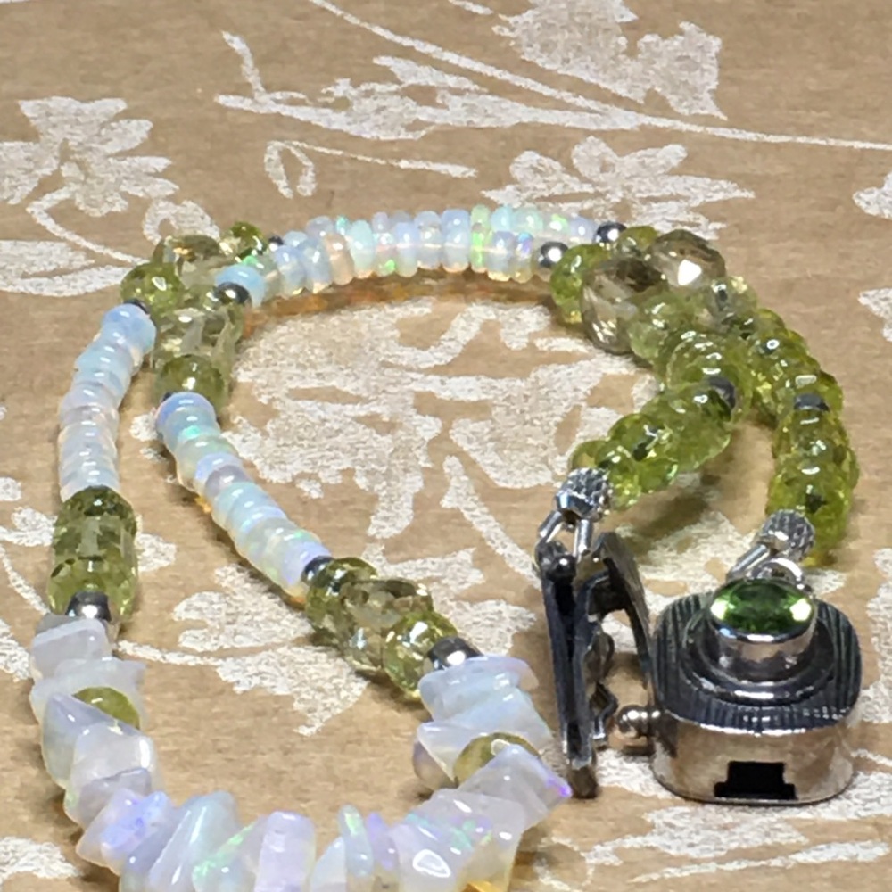 SALE Elegant Sterling Sterling, Opal & Peridot Double Wrap Bracelet OOAK - Picture 6 of 10